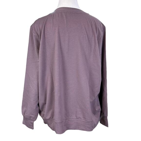 AnyBody French Terry Pullover Neck Bow Faded Plum Sz Medium Oversized NEW - Picture 3 of 6